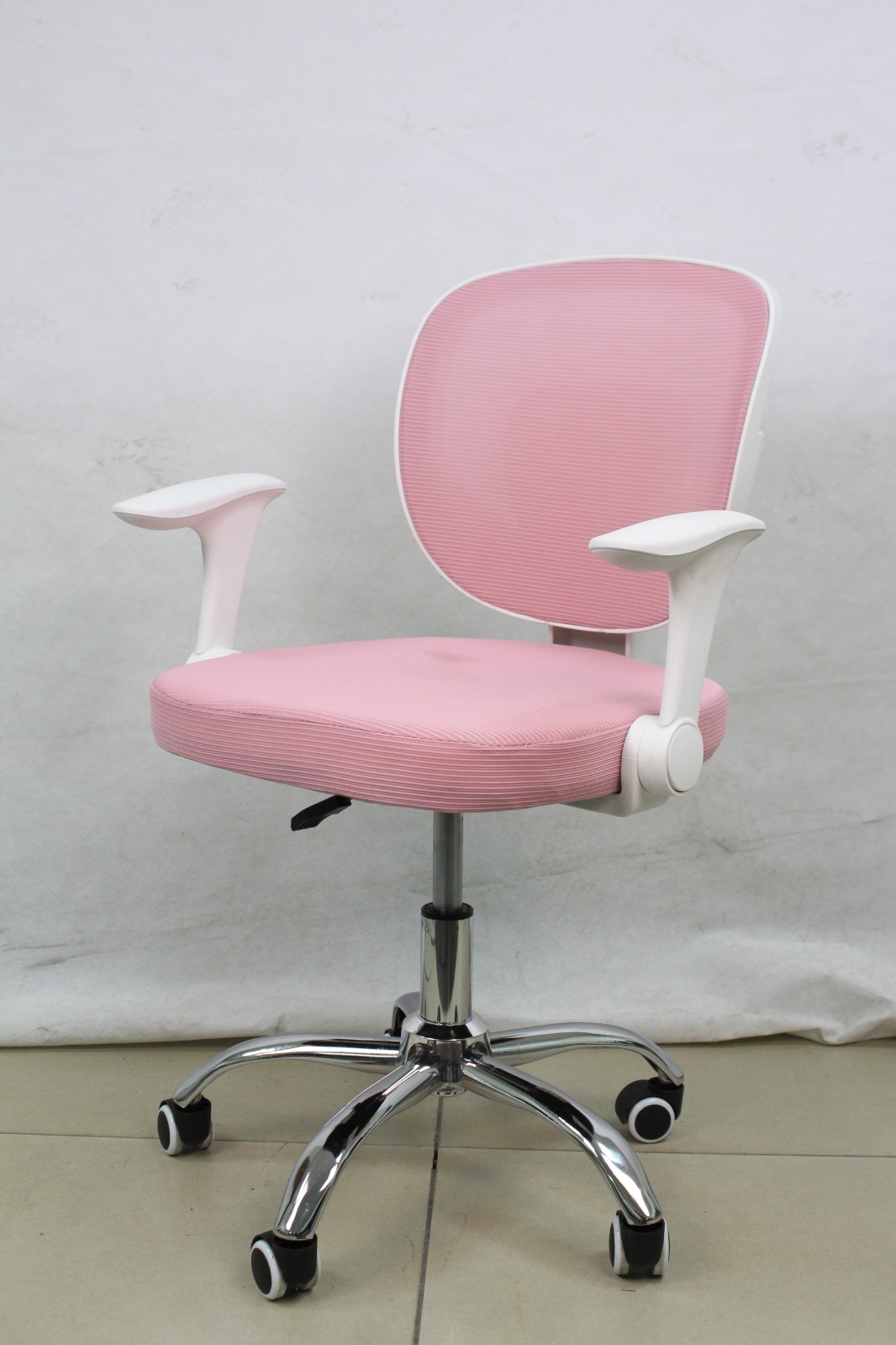 Pink Mesh Study Chair with Flip-Up Arms
