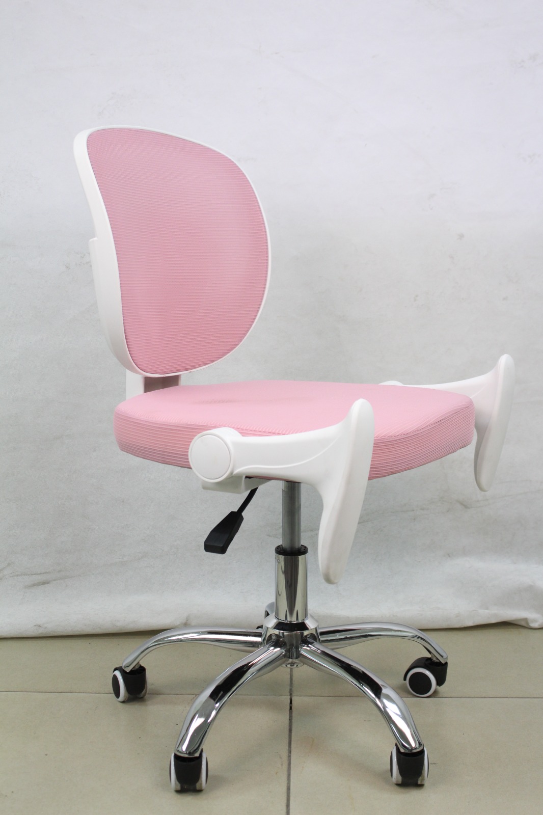 Pink Mesh Study Chair with Flip-Up Arms, armrests flipped up
