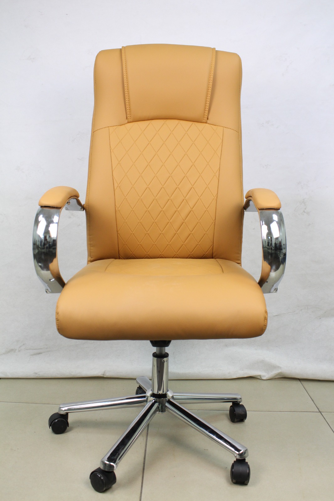 Tan Leather Executive Chair with Diamond Stitching, front view