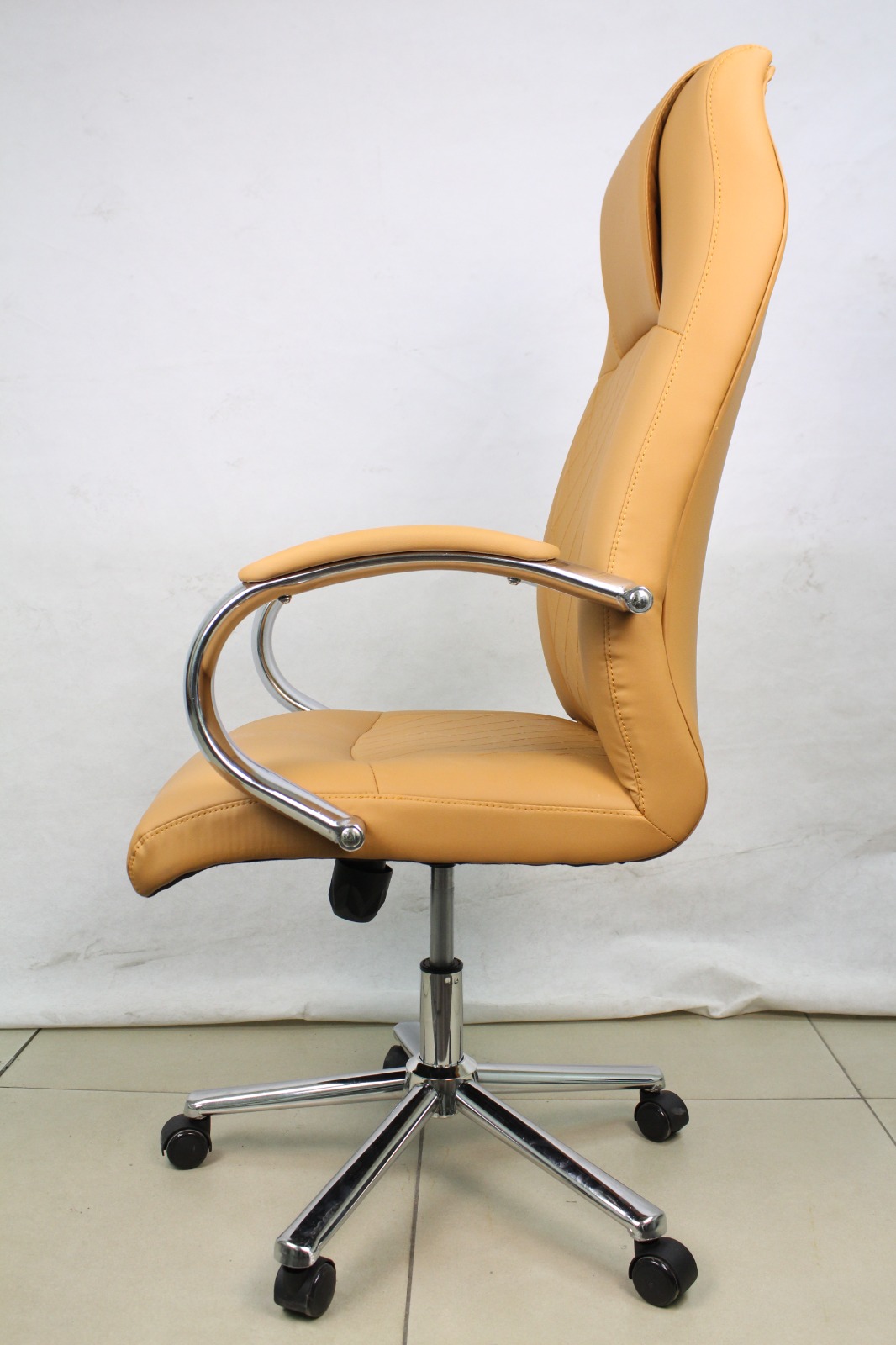 Tan Leather Executive Chair with Diamond Stitching, side view