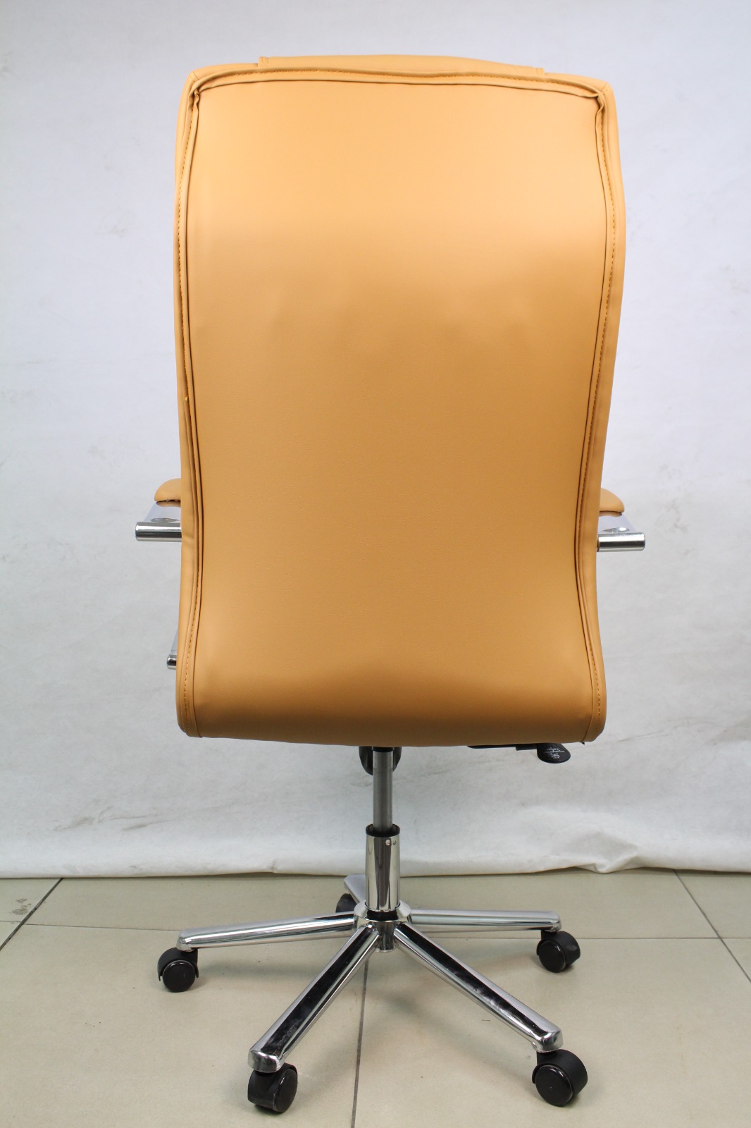 Tan Leather Executive Chair with Diamond Stitching, back view