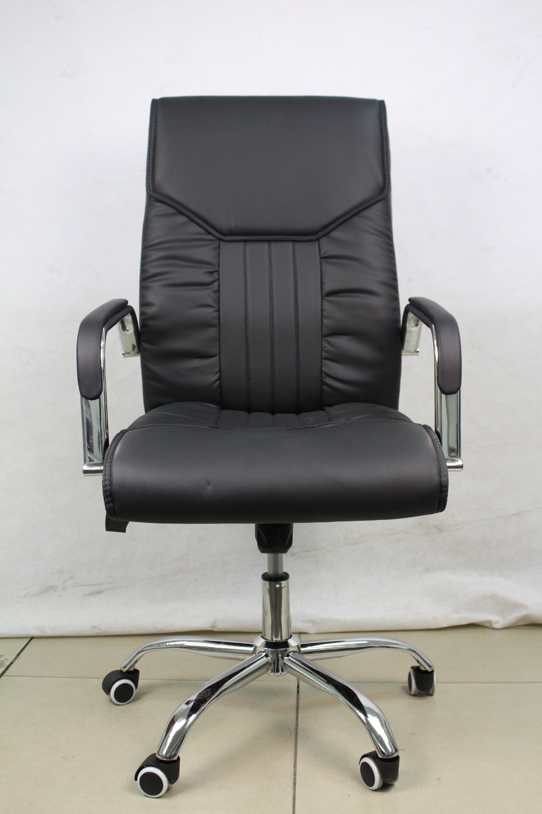 Black Padded Executive Office Chair with Chrome Arms, front view
