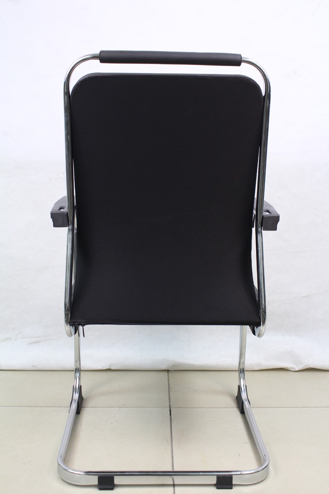 Black Diamond Stitch Leather Visitor Chair with Sled Base, back view
