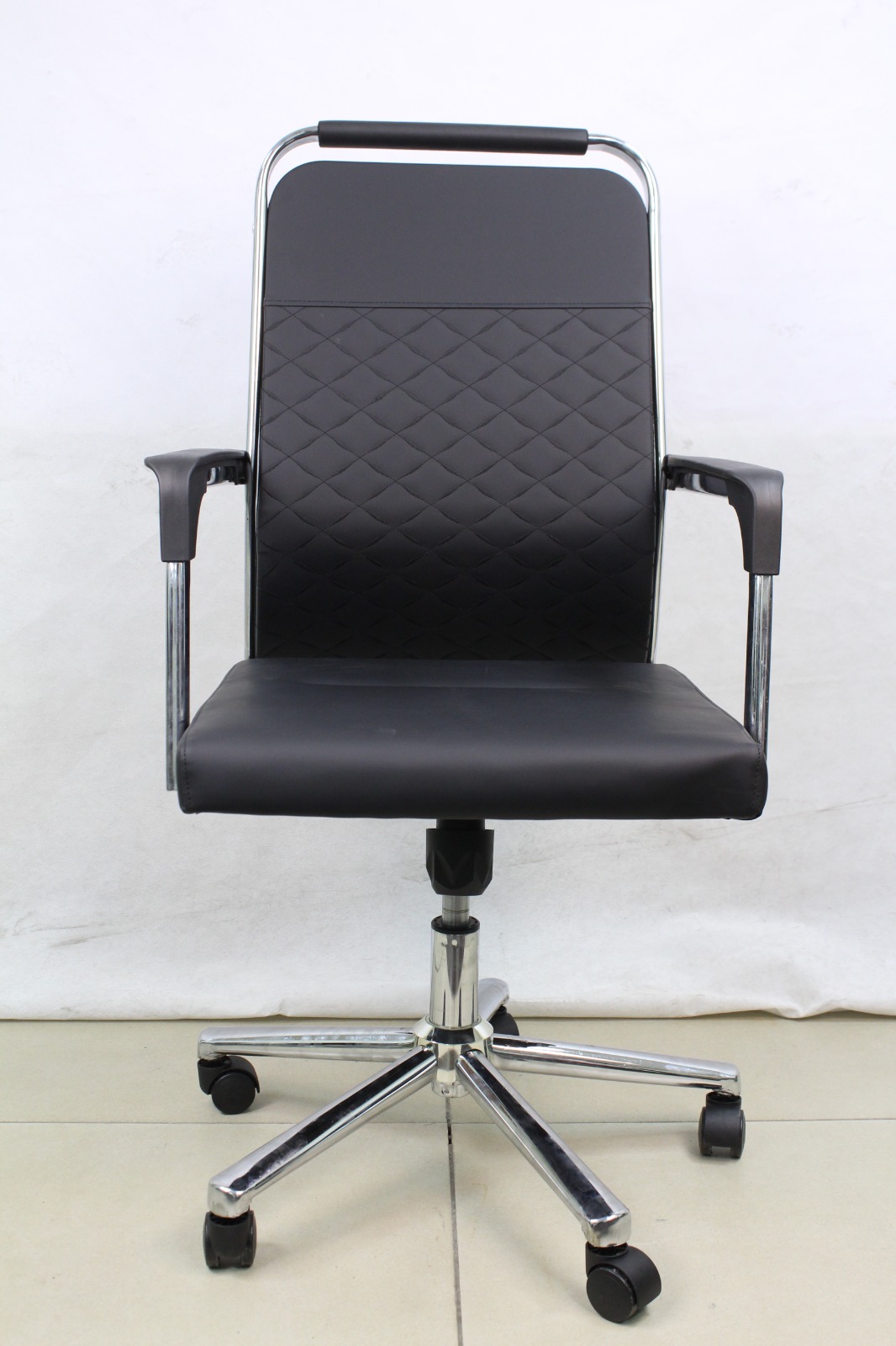 Black Diamond Stitch Leather Mid Back Office Chair, front view