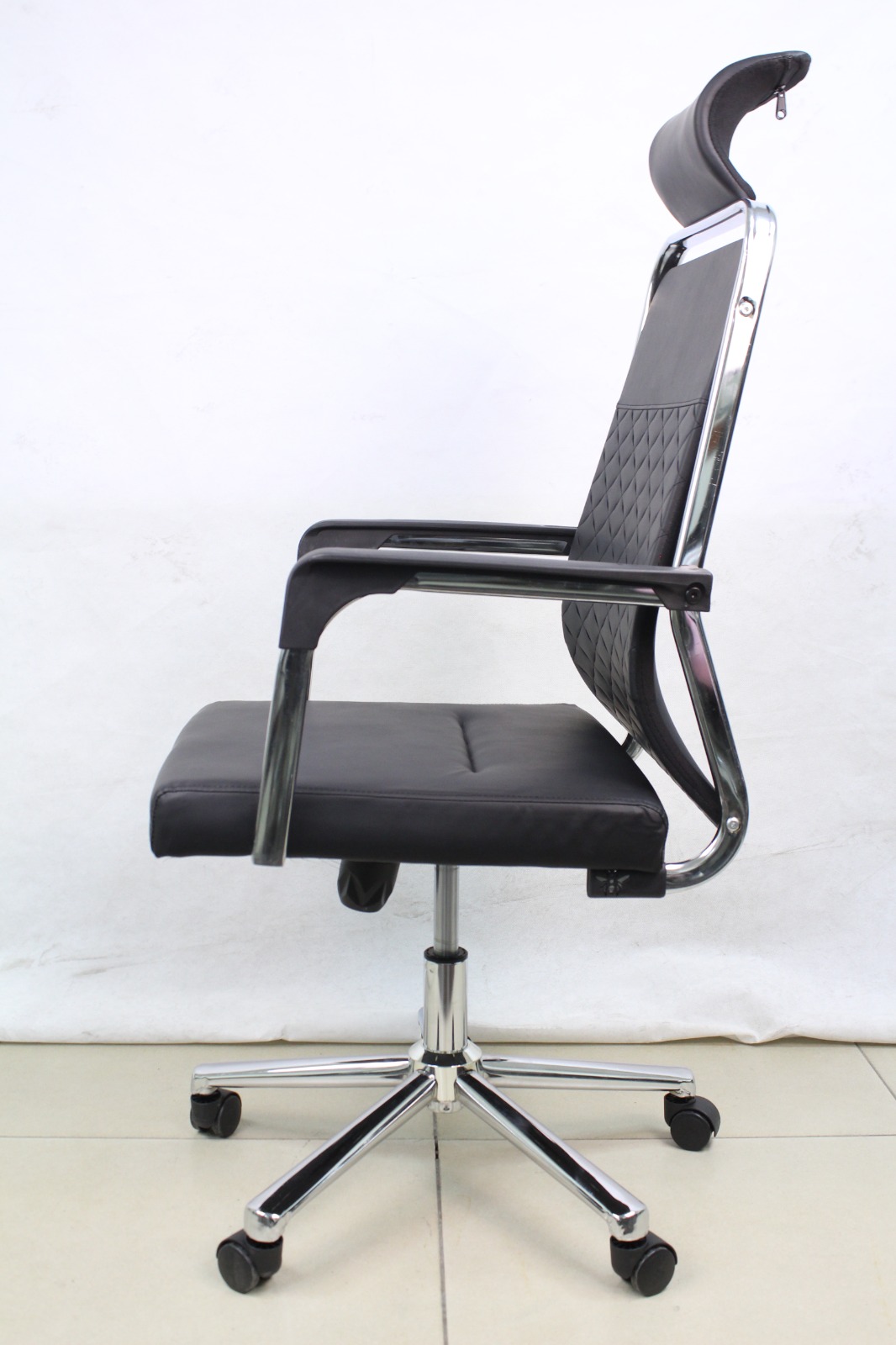Black Diamond Stitch Executive Chair with Headrest, side view