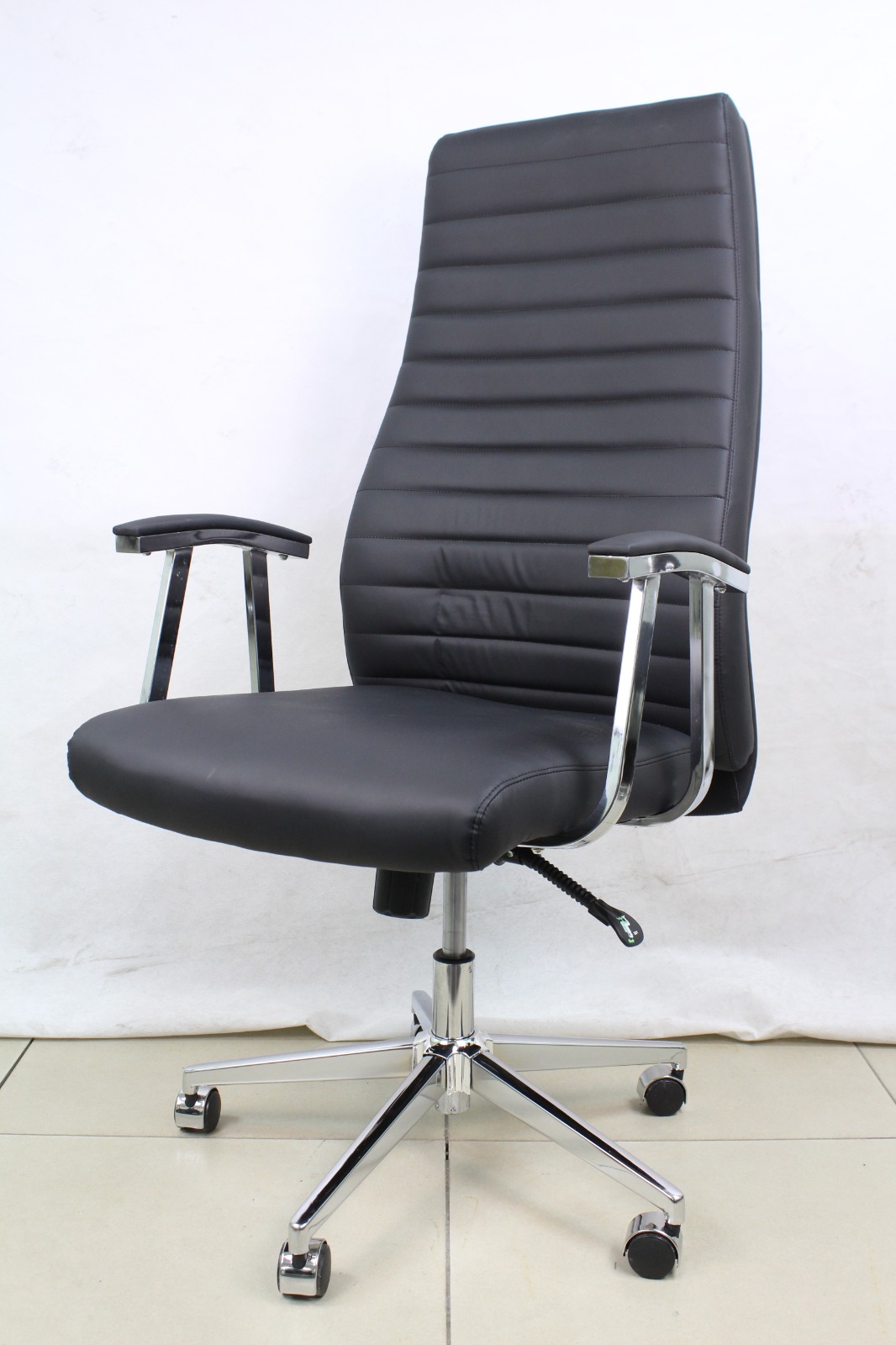 Black Ribbed High Back Leather Executive Chair, front angle view