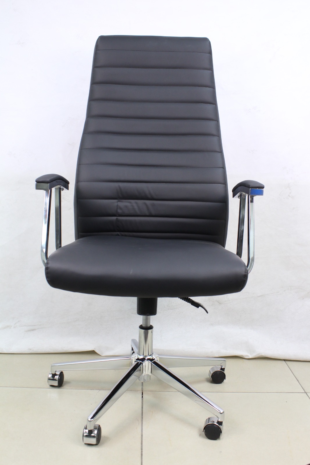 Black Ribbed High Back Leather Executive Chair, front view