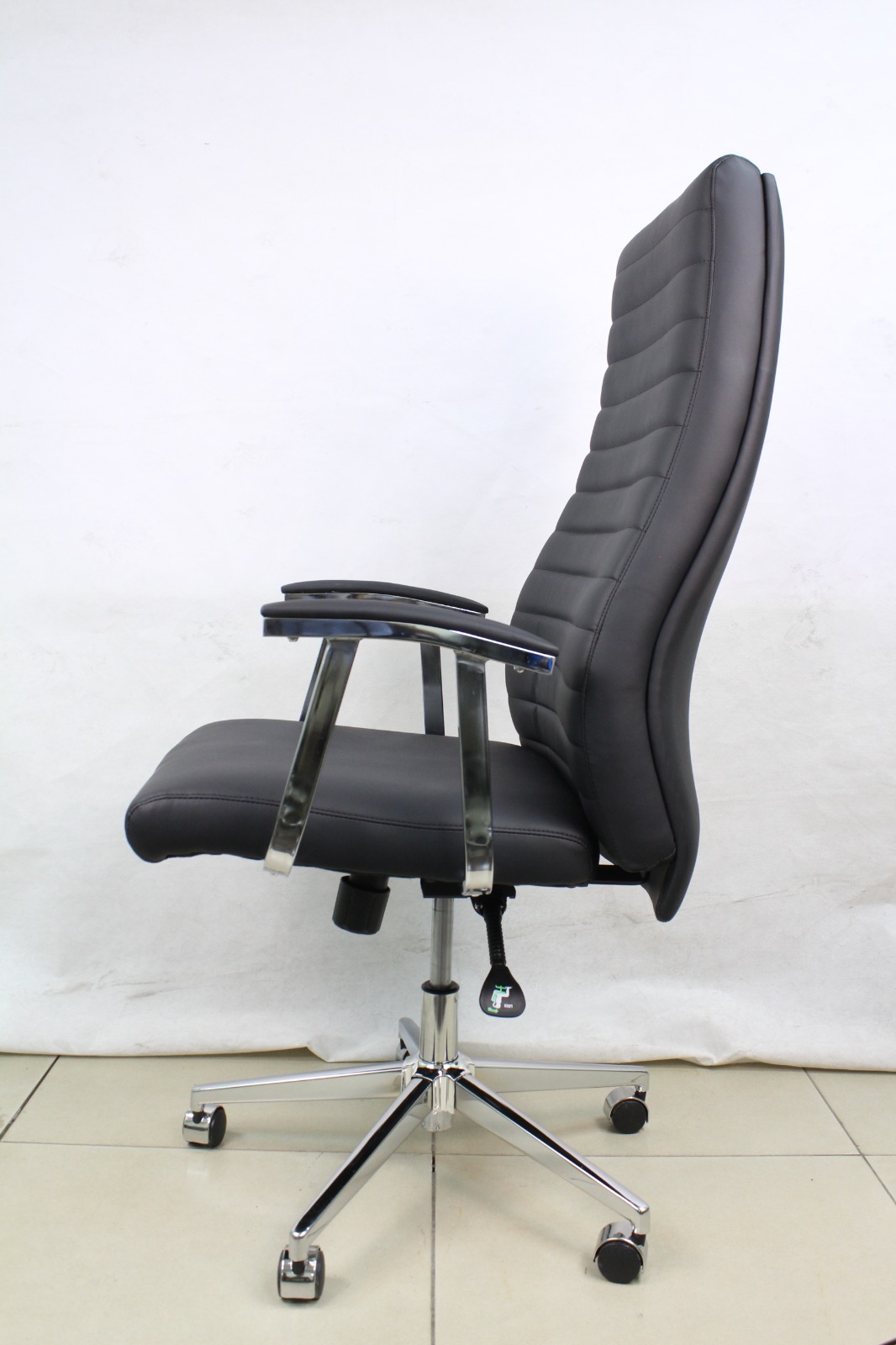 Black Ribbed High Back Leather Executive Chair, side view
