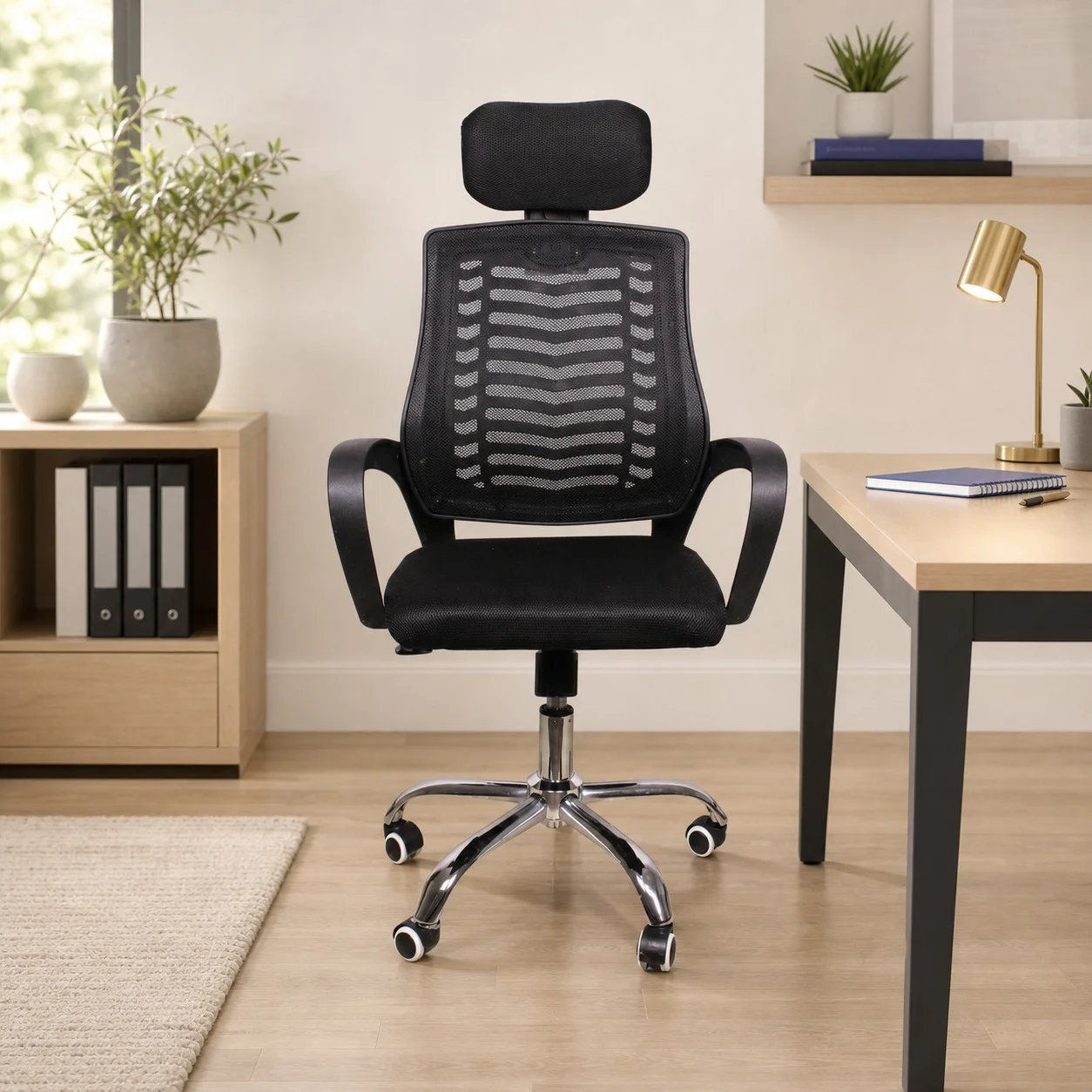 Black Mesh Mid Back Office Chair with Curved Arms
